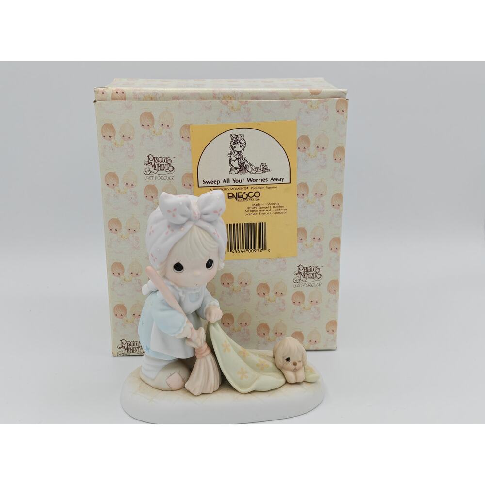 Precious Moments Sweep All Your Worries Away 1989 Enesco 521779 Vintage